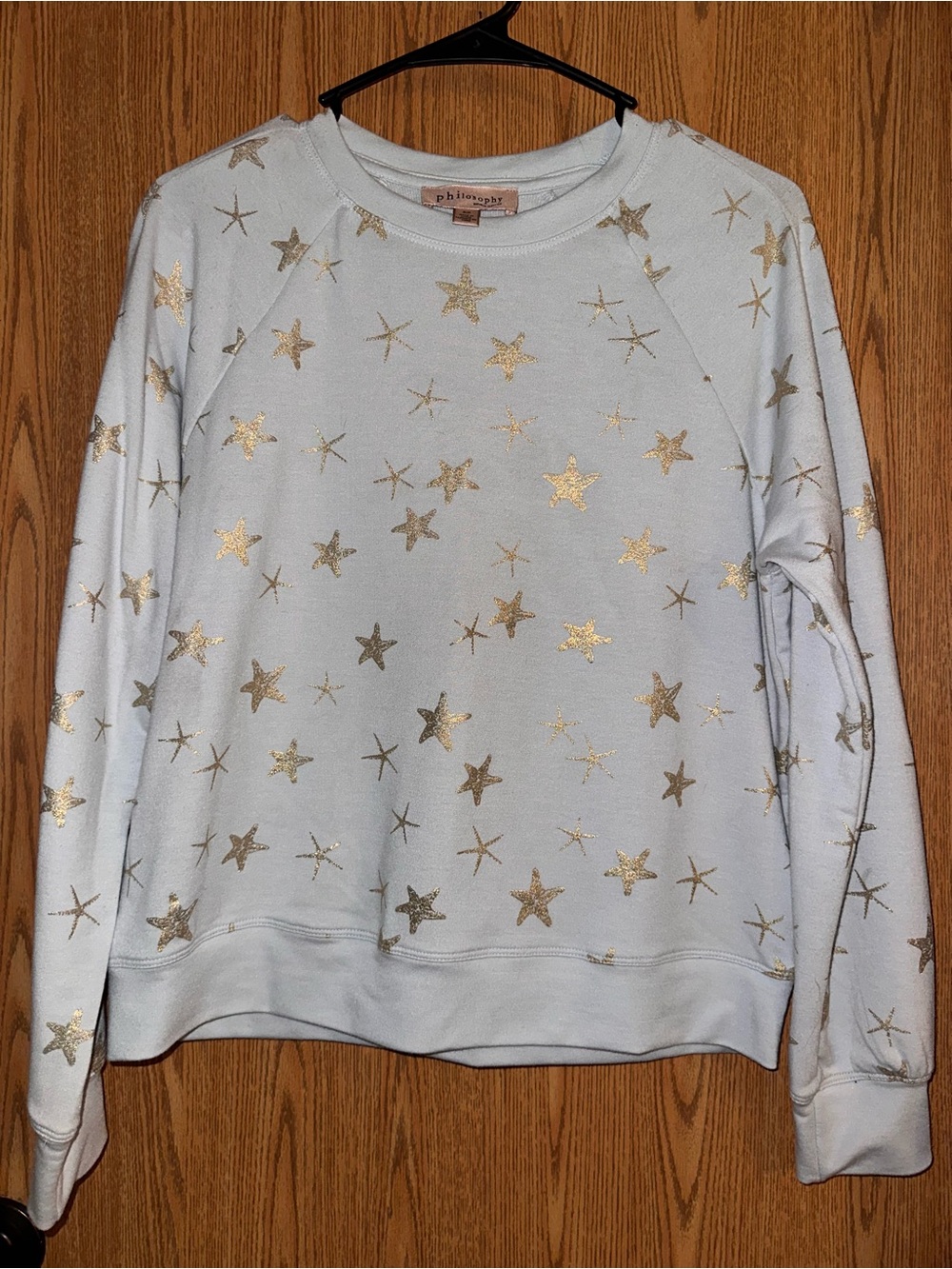 Philosophy Light Blue Sweatshirt with Metallic Gold Stars